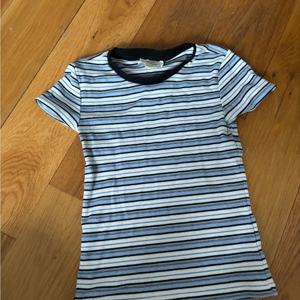 Mauve Striped Short Sleeve Tee - Black, White, Blue